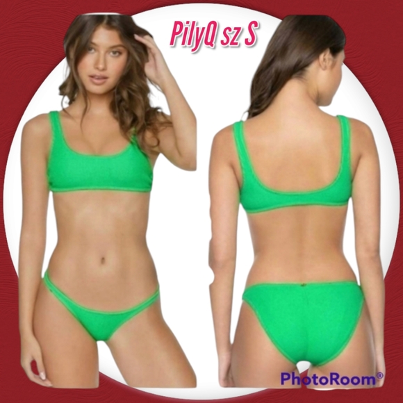 PILYQ Swim Ring Side Halter Top & High Cut Bikini Swimsuit Set - Picture 1 of 11
